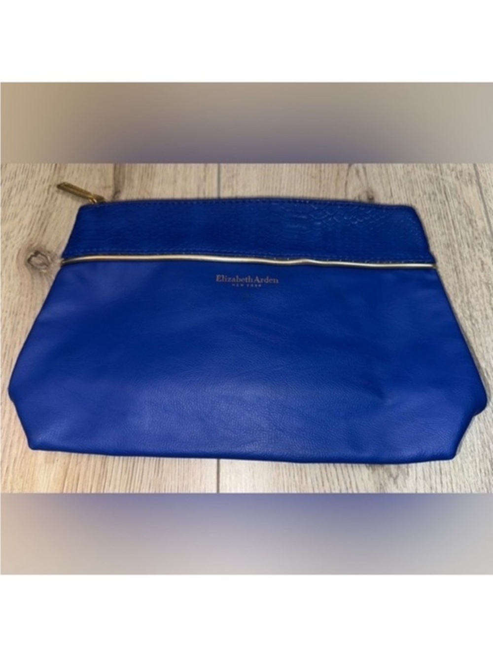 Elizabeth Arden Royal Blue Makeup Pouch with Gold Trim cosmetic pouch